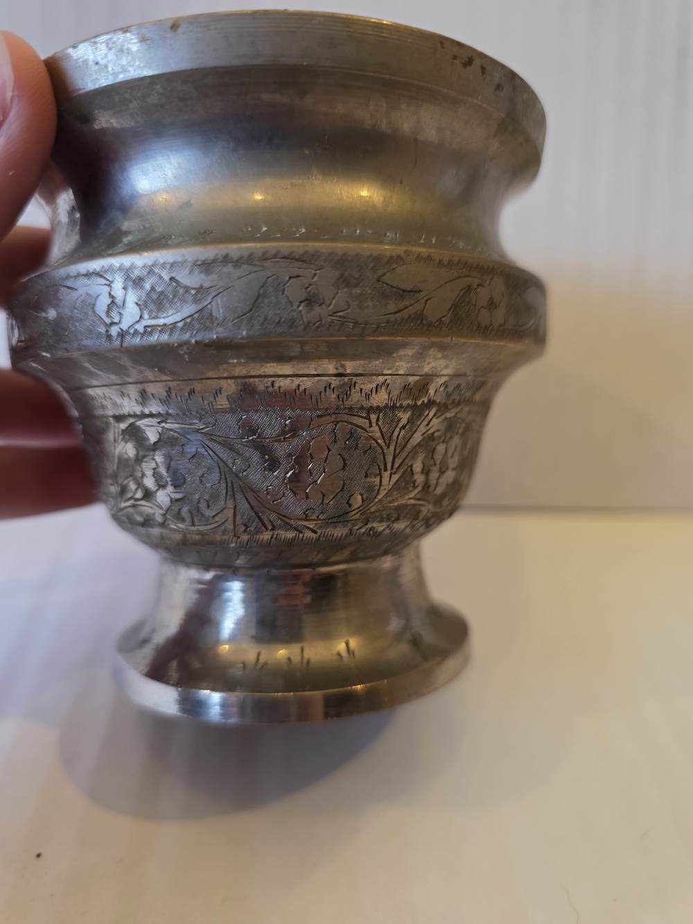 Decorative Silver-plated Brass Engraved Mortar Bowl